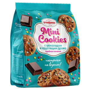 Печенье сдобное "Mini Cookies"(Мини Кукис) с шоколадом и хрустящим драже 200гр